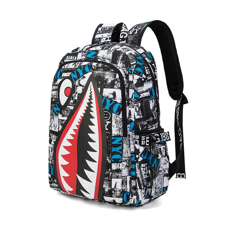 Designer shark mouth school backpacks college student girl boys waterproof