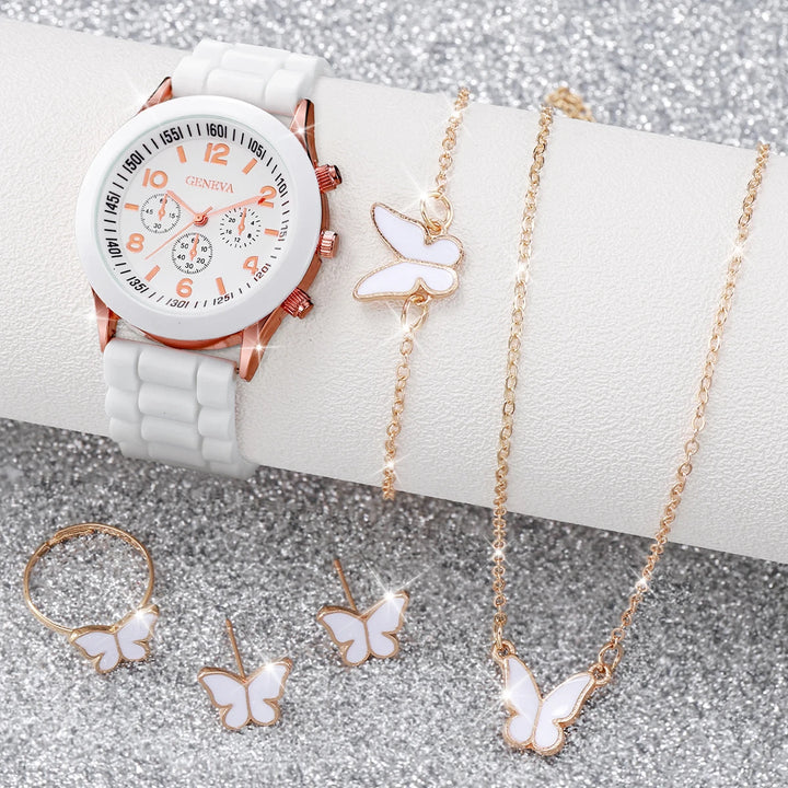 5/6PCS Women Watches Fashion Silicone Band Women