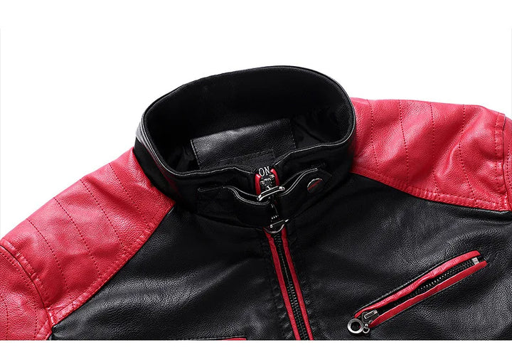 Men Slim Stand Collar Moto Leather Jackets Fit PU Leather Coats High