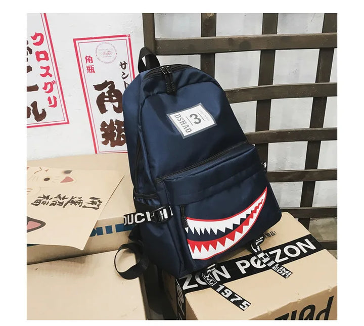 Designer shark mouth school backpacks college student girl boys waterproof