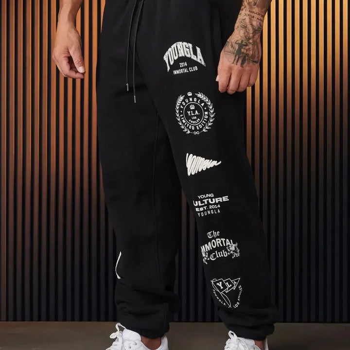 YOUNGLA Jogger Men's tracksuit pants Gym Sports Fitness casual pants Cotton printed bouquet foot pants