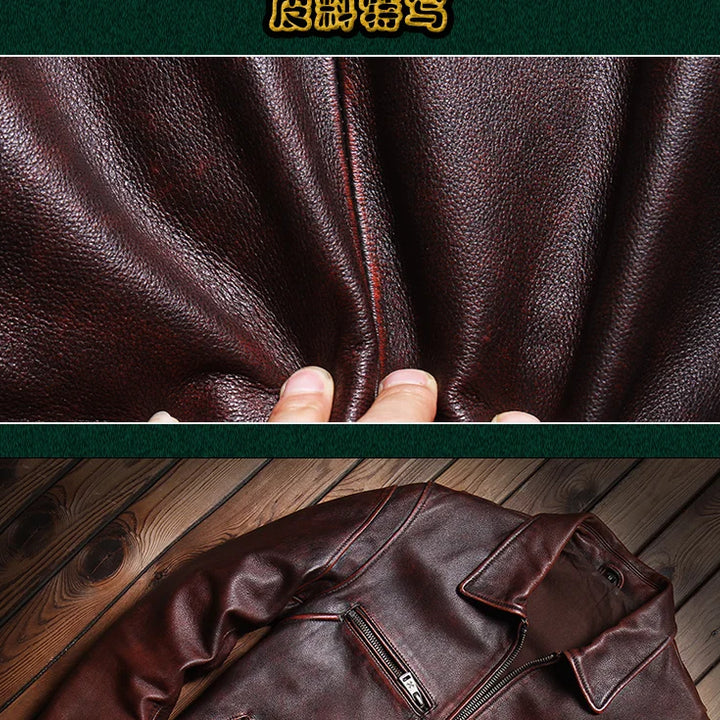 Men's Leather Jacket Spring and Autumn Brown Motorcycle Leather Jacket Retro Style