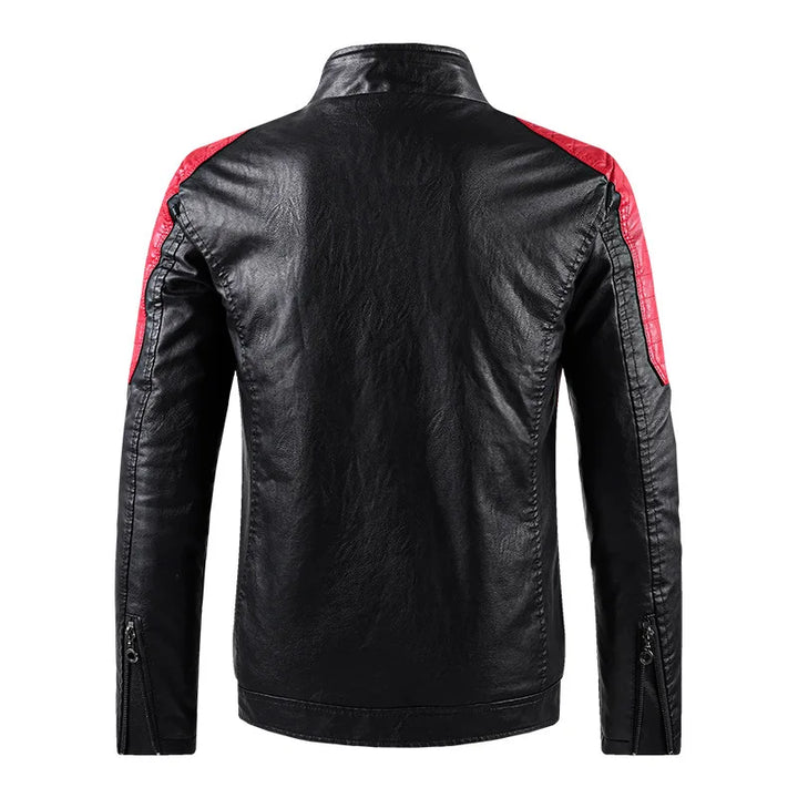 Men Slim Stand Collar Moto Leather Jackets Fit PU Leather Coats High