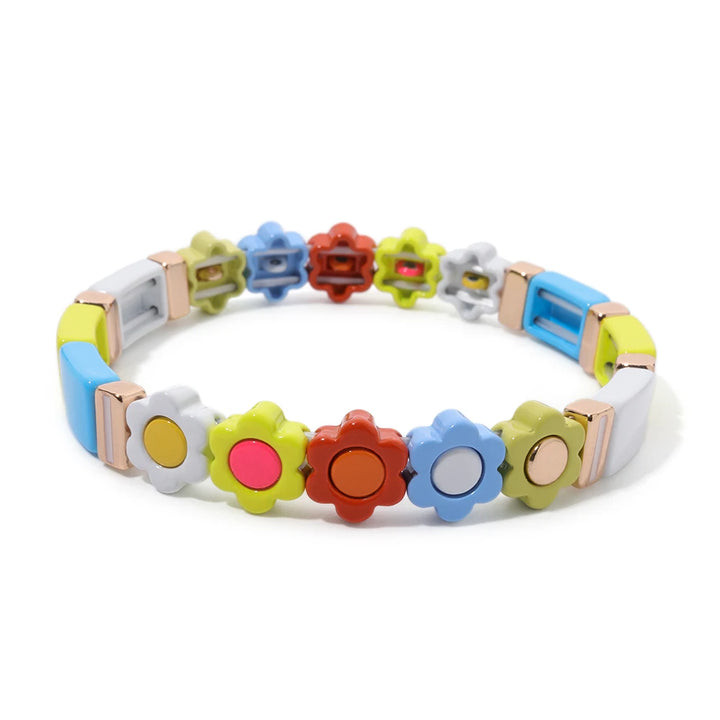 2025 Spring Rainbow Beaded Enamel Bangle For Women Colorful Beads Elastic Bracelets