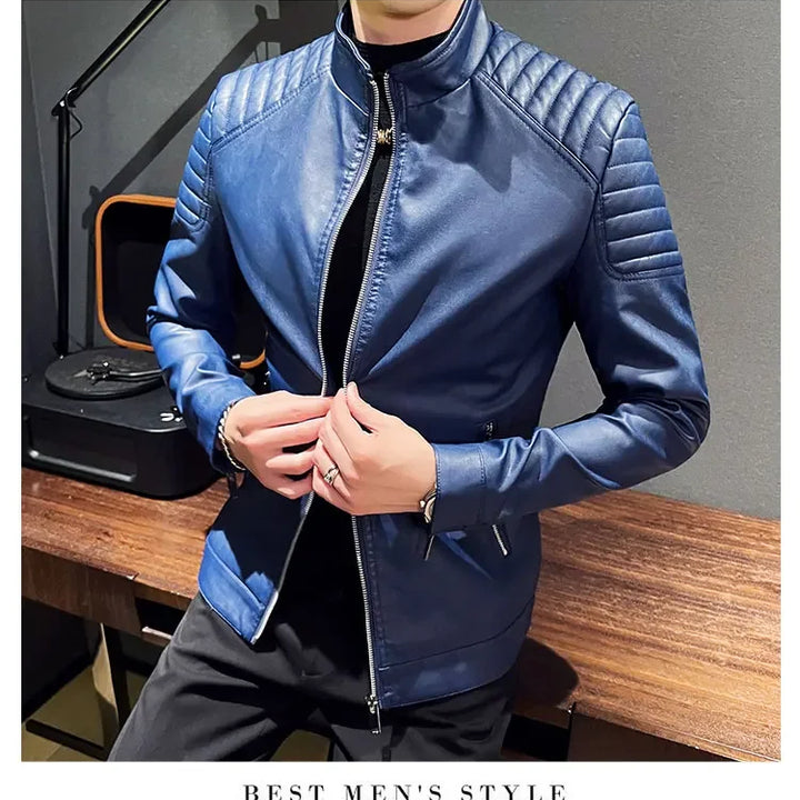 Men standing collar Jacke, leather motorcycle jacket men