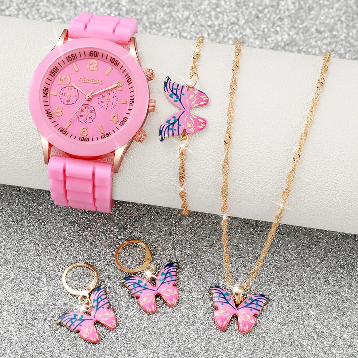 5/6PCS Women Watches Fashion Silicone Band Women