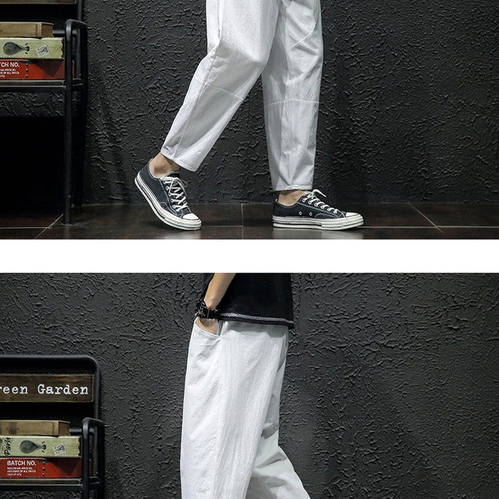 100% Cotton Ankle Length Pants Summer Casual Pants Man Trendy