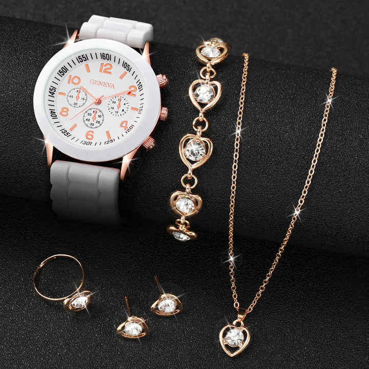 5/6PCS Women Watches Fashion Silicone Band Women