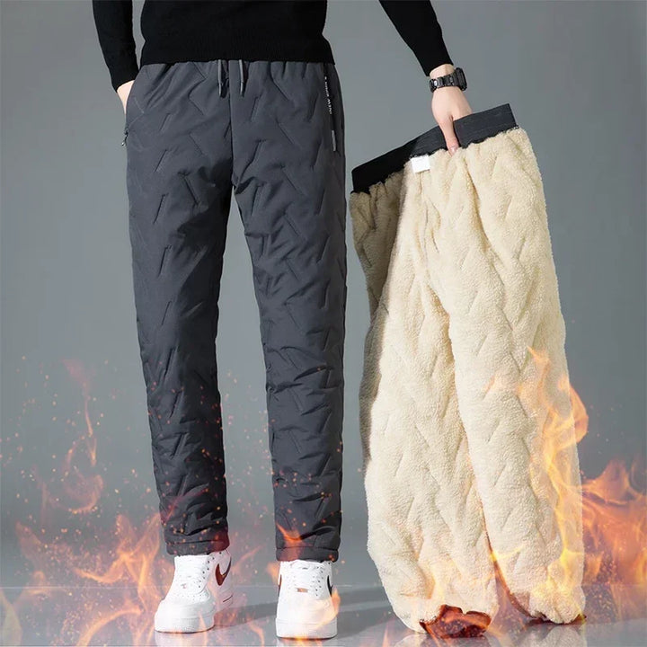 UETEEY Winter Fleece Pants Men Lambswool Thicken Warm Waterproof