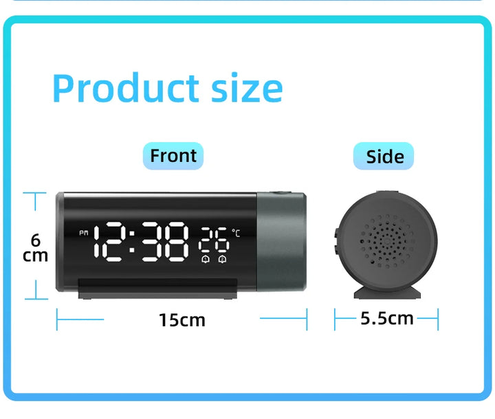 Digital Projection Alarm Clock With Temperature 180°Rotation USB Electronic