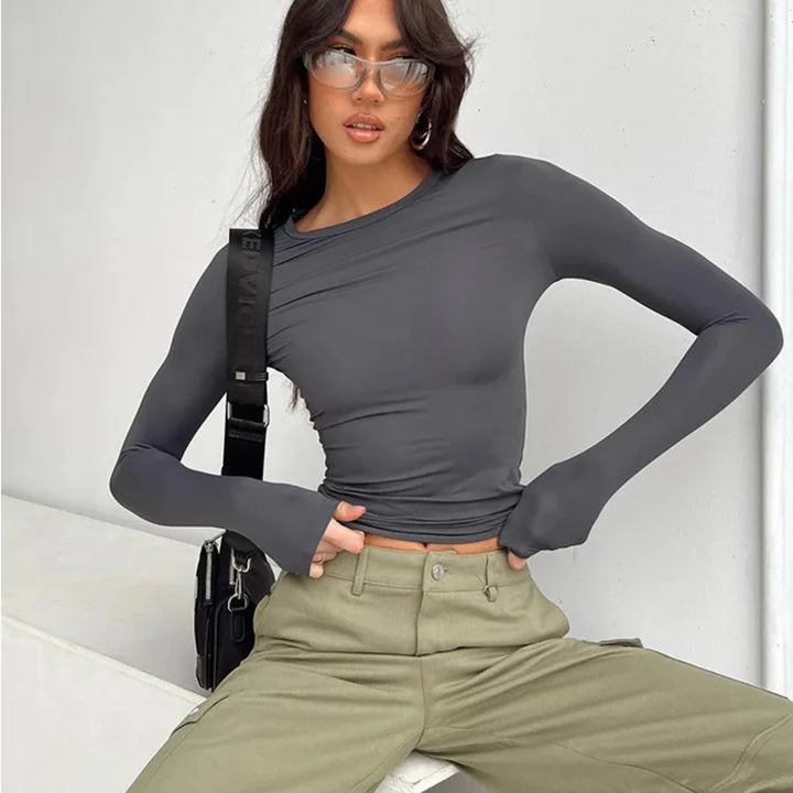 Women Casual Long Sleeve T-Shirts Spring Autumn Solid Slim Fit Pullovers Tees Shirts