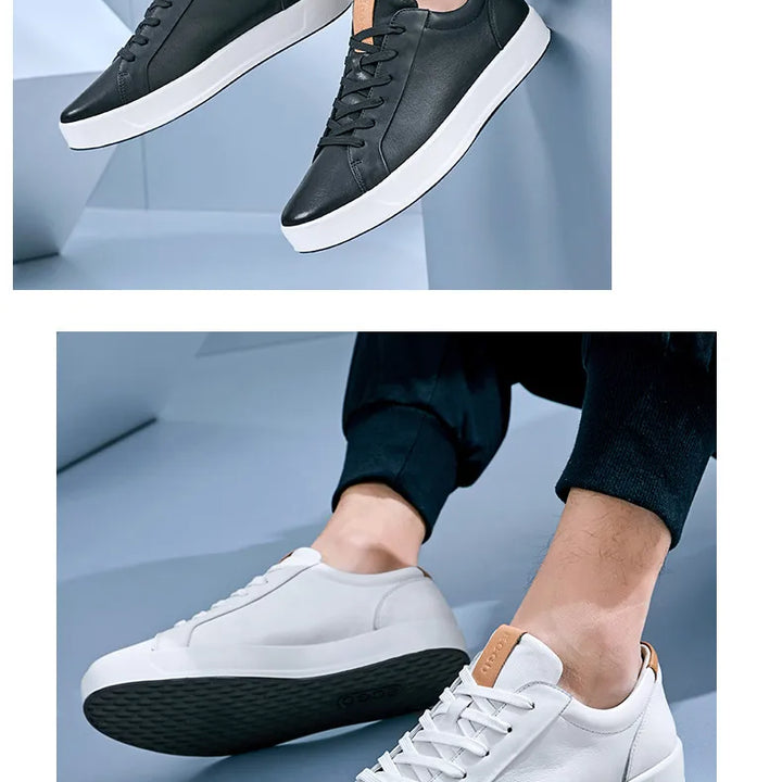 Spring Summer Flat Genuine Leather Mens Casual Shoes Soft  Black Fashion Male