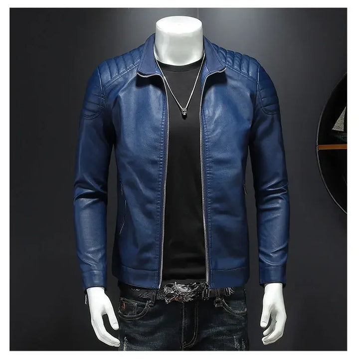 Men standing collar Jacke, leather motorcycle jacket men