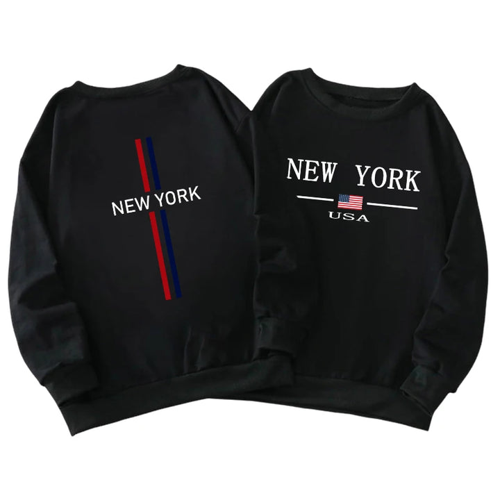 New York Fashion Printed O-Neck Hoodies for Men Spring Autumn Male Warm Long