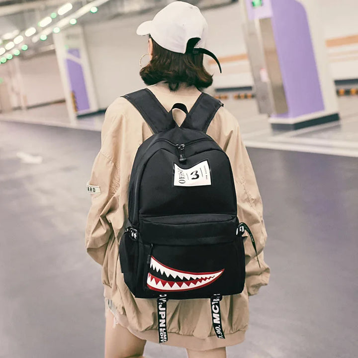 Designer shark mouth school backpacks college student girl boys waterproof