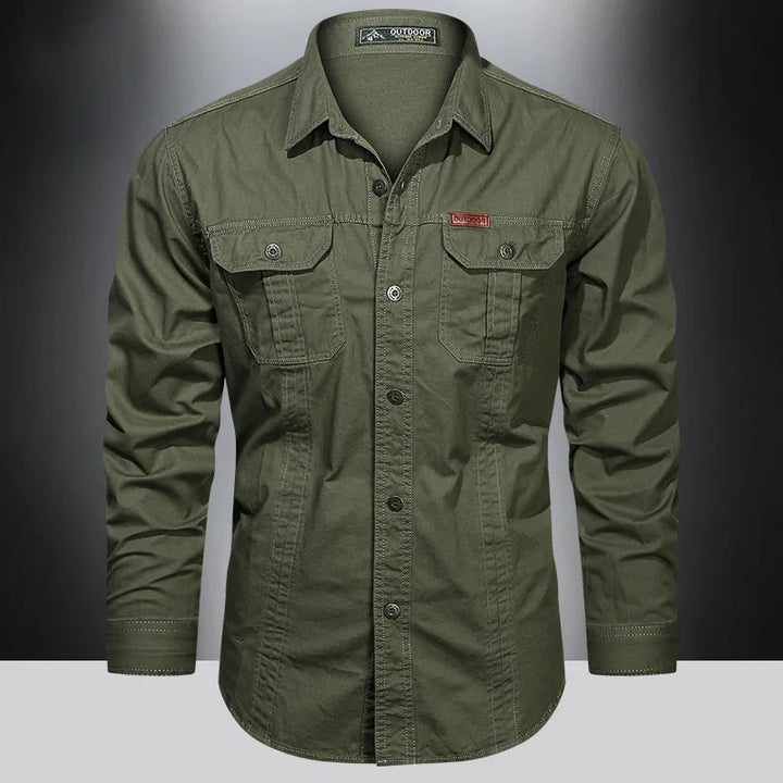 2024 Spring Cotton Cargo Shirt for Men Long Sleeve Multi-Pocket Shirts Outdoor