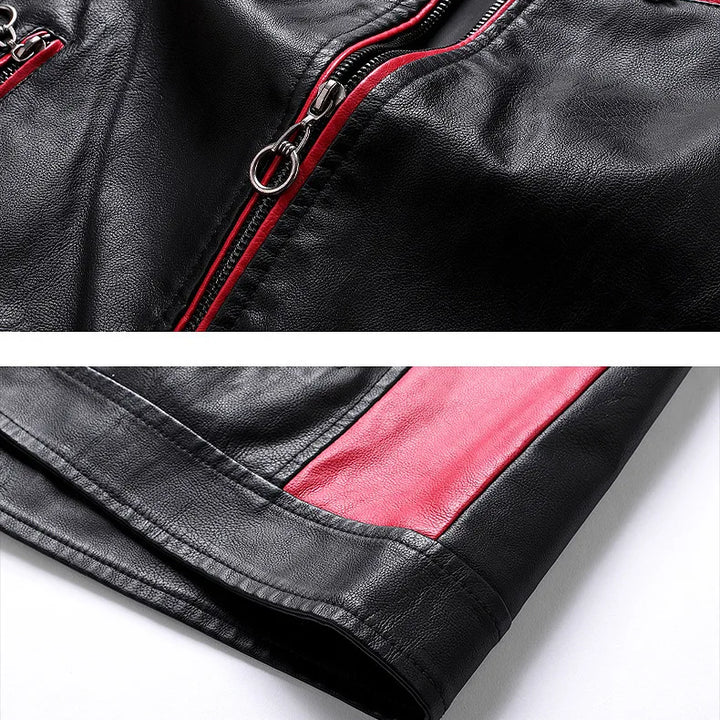 Men Slim Stand Collar Moto Leather Jackets Fit PU Leather Coats High