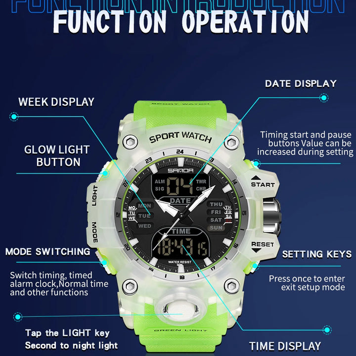 SANDA Luxury G Style Men's Electronic Watch Outdoor Sports LED Analog