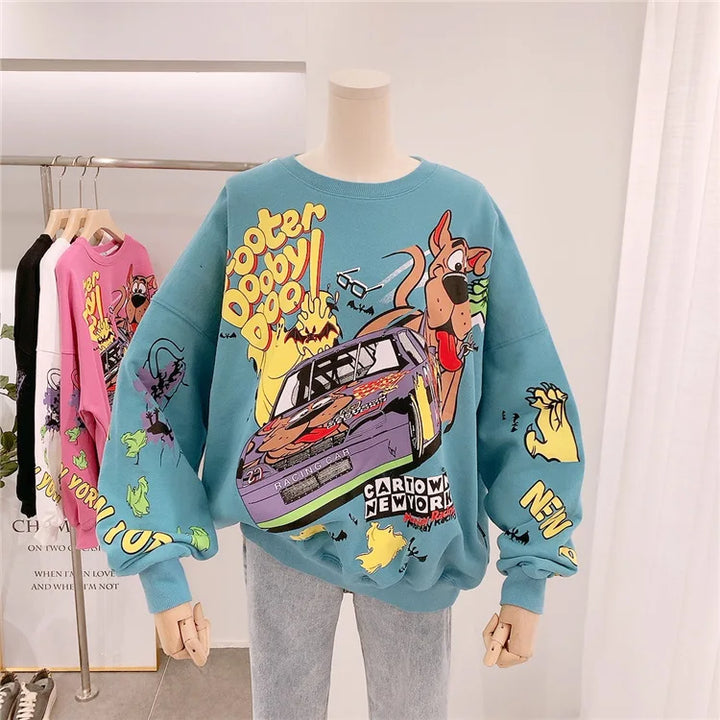 Letter Printing Sweatshirt Women High Street Cartoon Puppy Car Clothes