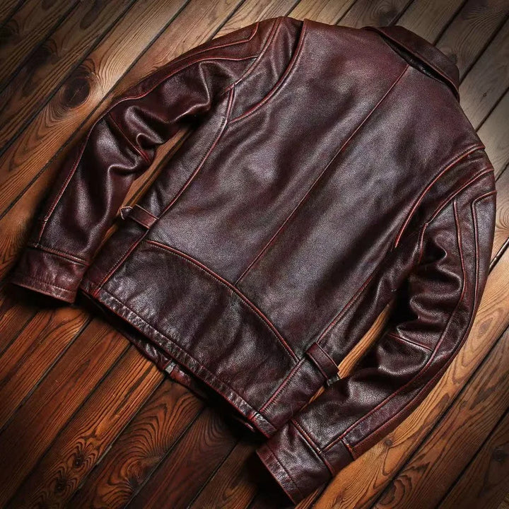 Men's Leather Jacket Spring and Autumn Brown Motorcycle Leather Jacket Retro Style