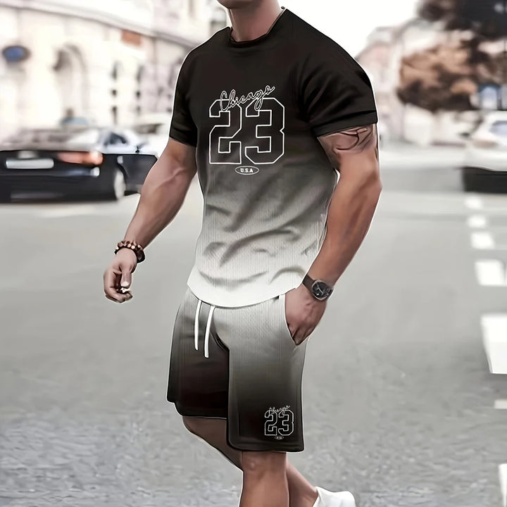 2025 Fashion Trendy Handsome Men's T-shirt Shorts Two-piece Summer Casual