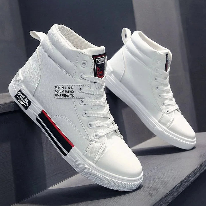 Plush White Shoes For Men Winter High Top Leather Sneakers Male Waterproof