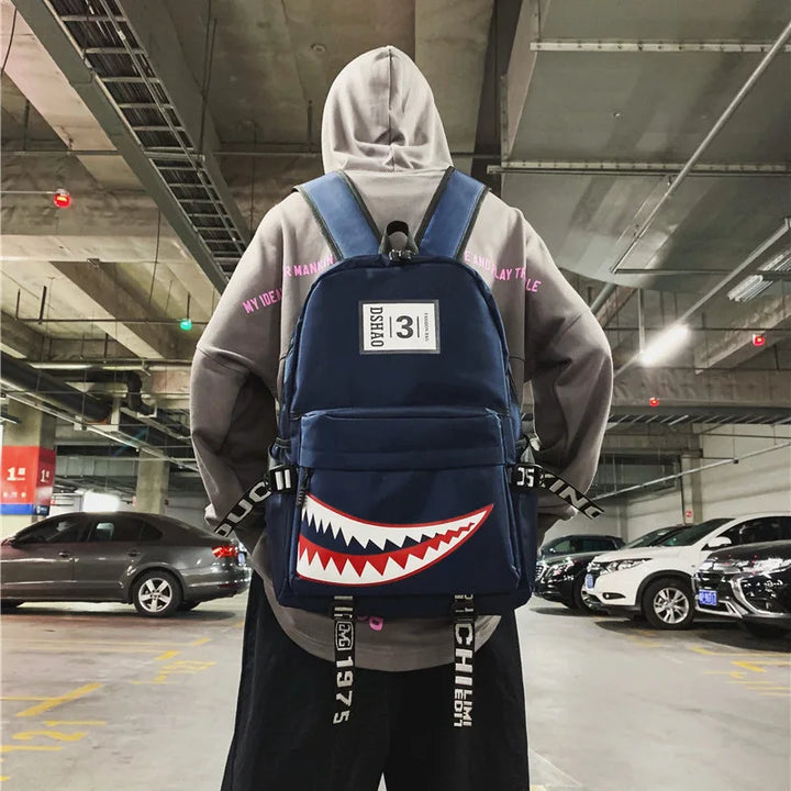 Designer shark mouth school backpacks college student girl boys waterproof