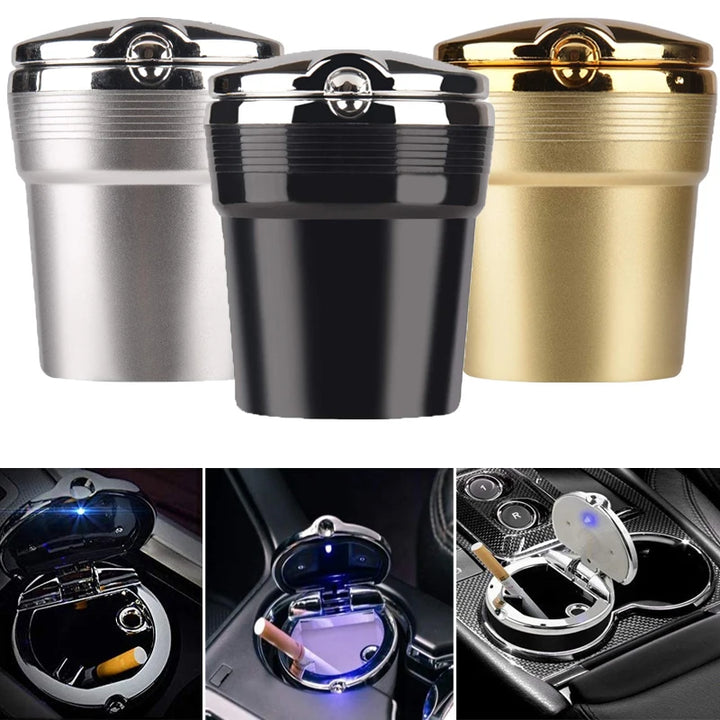 Car Ashtray Car Garbag Can with Led Light with Cover Creative Personality