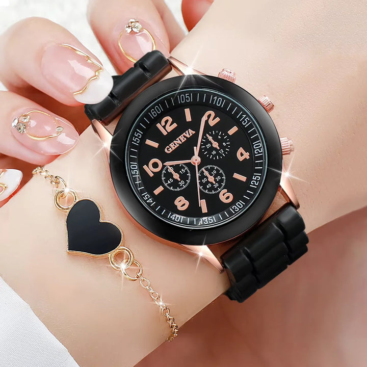 5/6PCS Women Watches Fashion Silicone Band Women