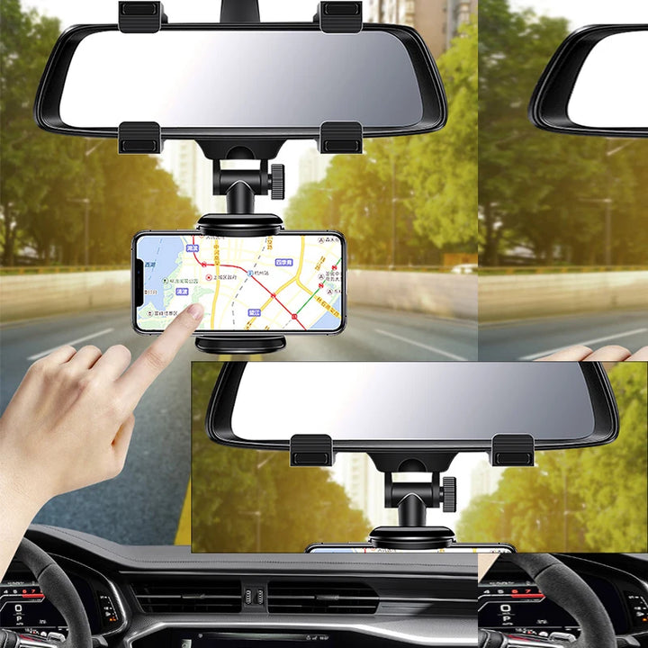 360° Car Mirror Telescopic Smart Phone Holder Mount Mobile Support