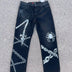 New American Y2K Goth Spider Chain Print Black Jeans Men's Loose Casual Wide