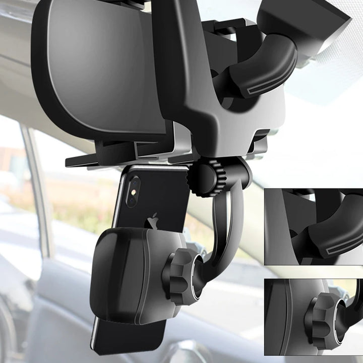 360° Car Mirror Telescopic Smart Phone Holder Mount Mobile Support