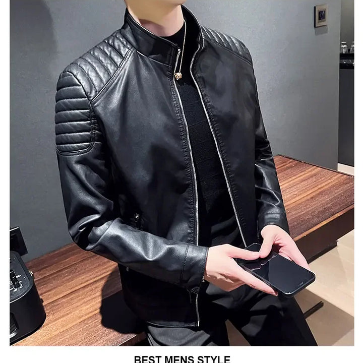 Men standing collar Jacke, leather motorcycle jacket men