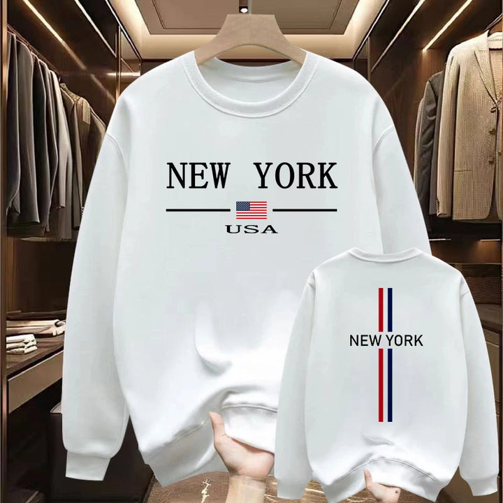 New York Fashion Printed O-Neck Hoodies for Men Spring Autumn Male Warm Long