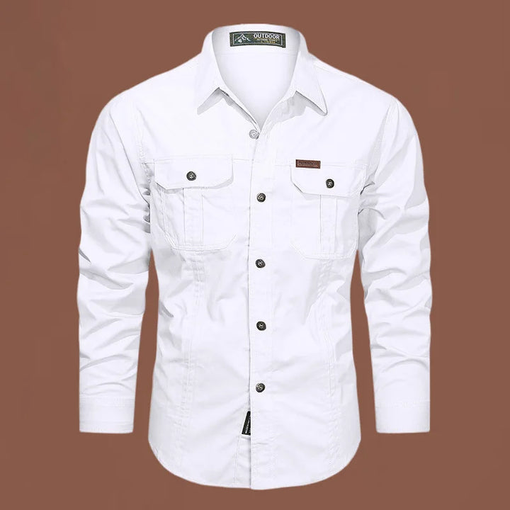 2024 Spring Cotton Cargo Shirt for Men Long Sleeve Multi-Pocket Shirts Outdoor