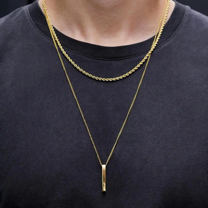 Vnox 3D Vertical Bar Necklaces for Men, Layering Stainless Steel Geometric