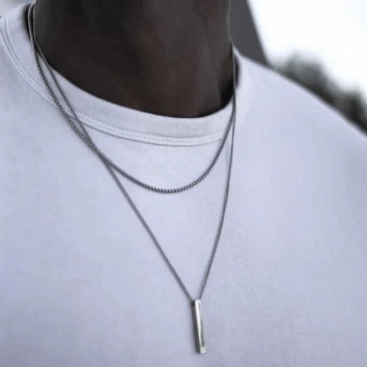 Vnox 3D Vertical Bar Necklaces for Men, Layering Stainless Steel Geometric