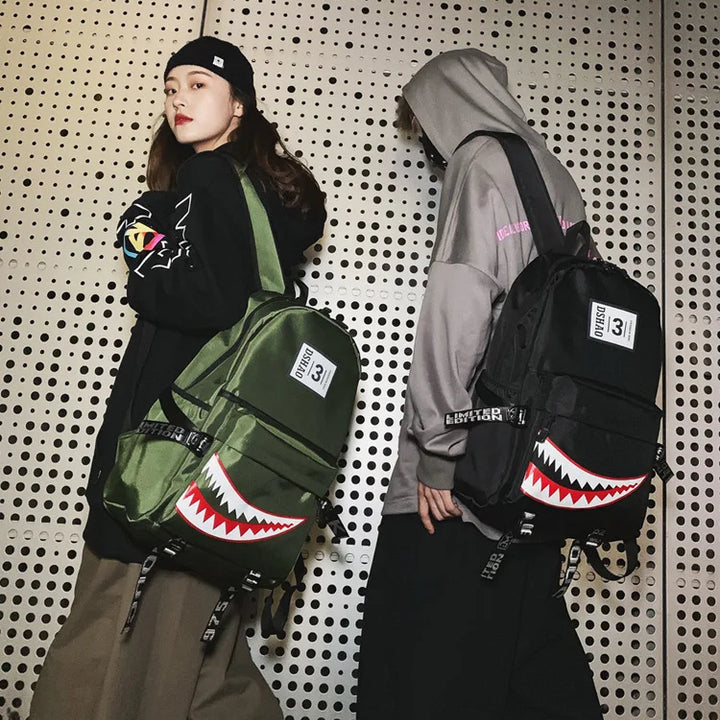 Designer shark mouth school backpacks college student girl boys waterproof