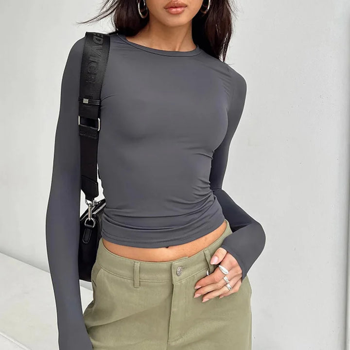 Women Casual Long Sleeve T-Shirts Spring Autumn Solid Slim Fit Pullovers Tees Shirts