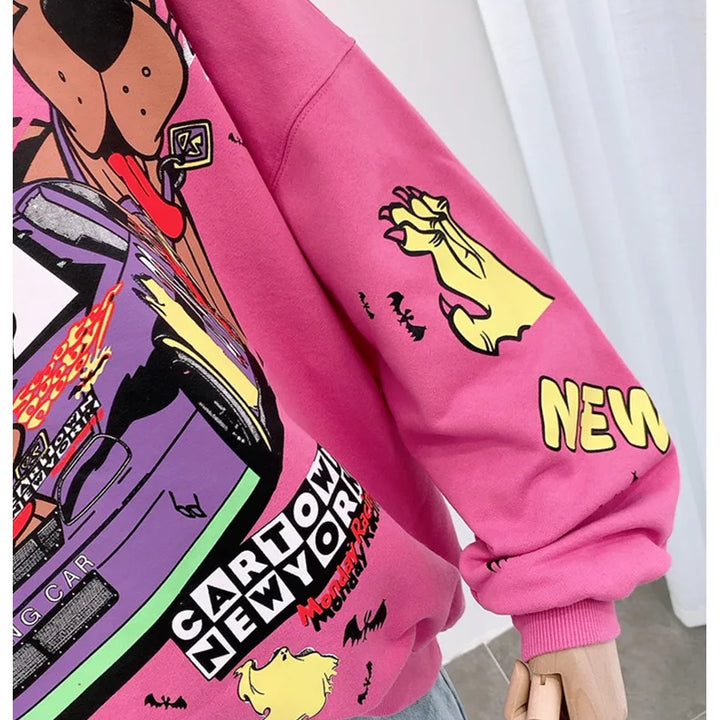 Letter Printing Sweatshirt Women High Street Cartoon Puppy Car Clothes