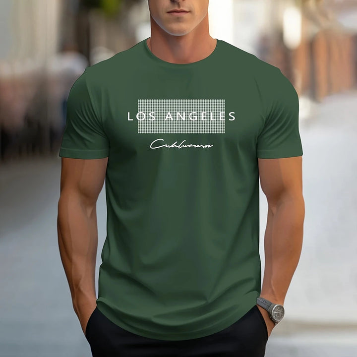 Stylish Los Angeles Letter Print T-Shirt Clothing 2025 Summer Men's Clothes Casual