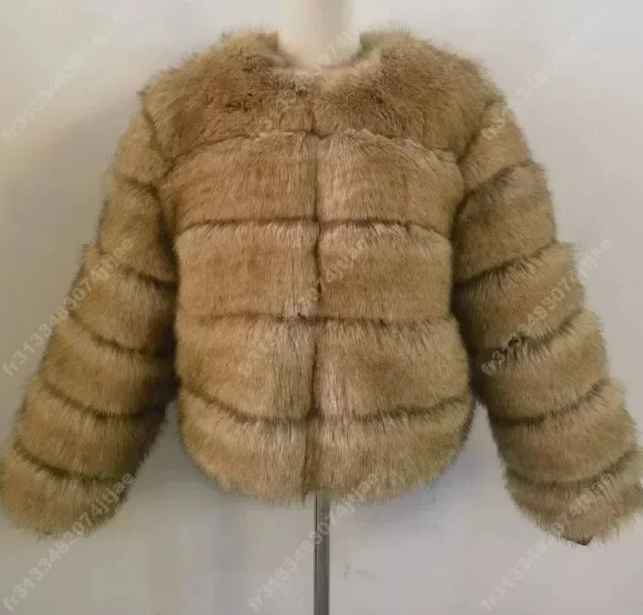 Long Sleeve Faux Fur Coat 2025 Winter Women Fashion Thick Warm Fuzzy