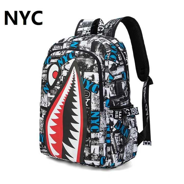 Designer shark mouth school backpacks college student girl boys waterproof