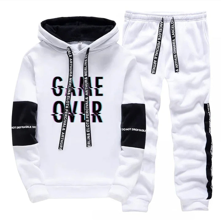 Tracksuit Men's Print Casual Hooded Sweatshirts 2 Piece Set Gym