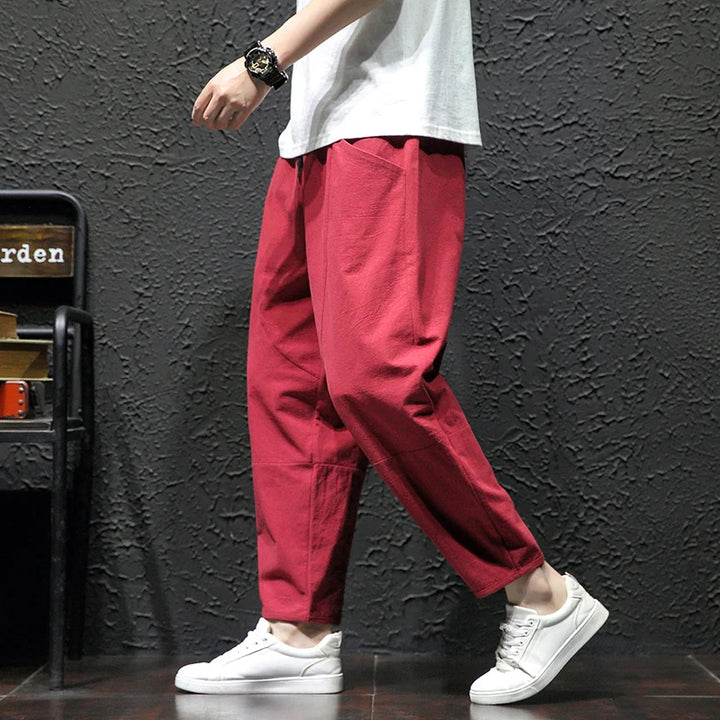 100% Cotton Ankle Length Pants Summer Casual Pants Man Trendy