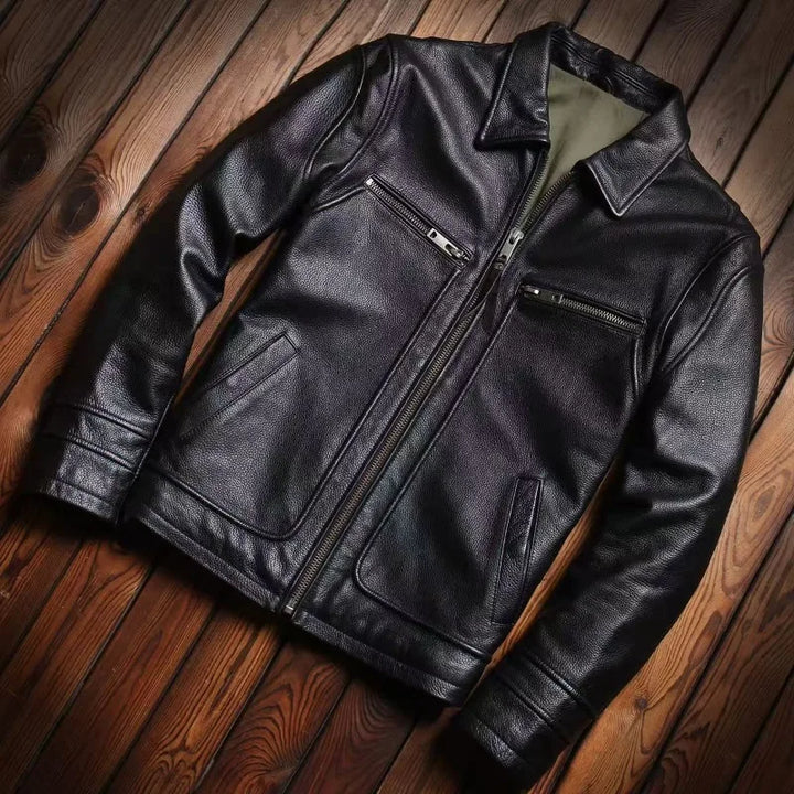 Men's Leather Jacket Spring and Autumn Brown Motorcycle Leather Jacket Retro Style