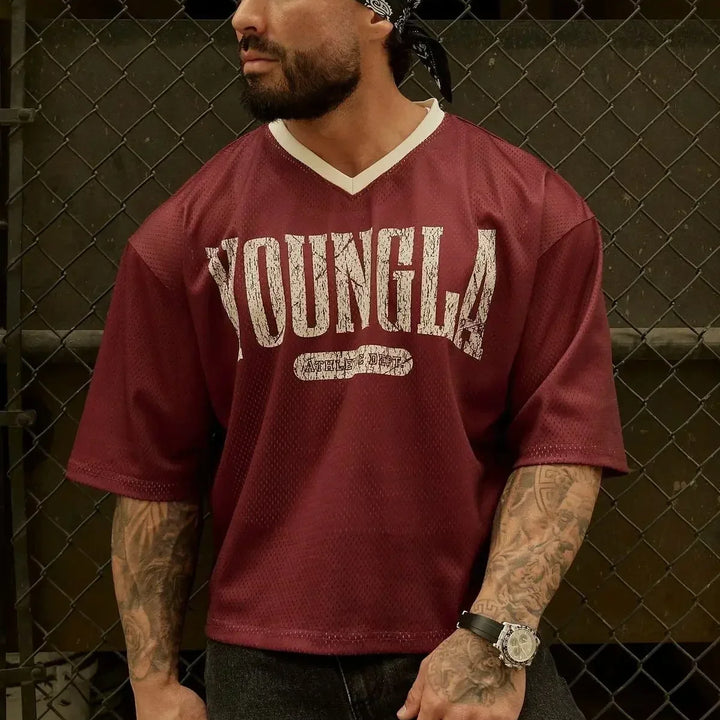 YOUNGLA American fashion brand oversized T-shirt Men's sports fitness