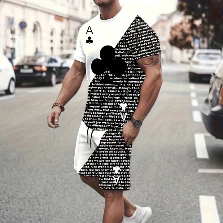 King Crown Graphic Print T-Shirt Shorts 2-Piece Set 2025 Summer Men's Short Sleeve