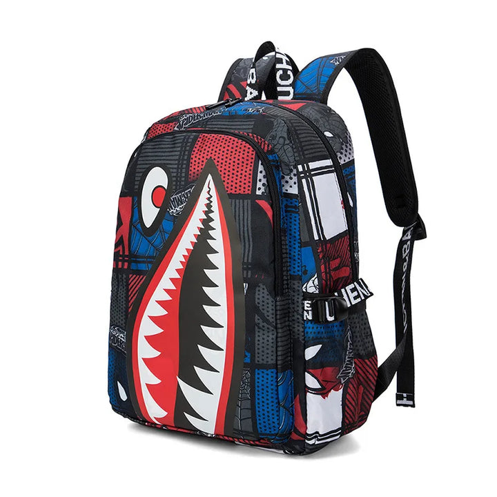 Designer shark mouth school backpacks college student girl boys waterproof