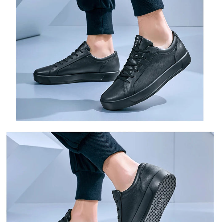 Spring Summer Flat Genuine Leather Mens Casual Shoes Soft  Black Fashion Male